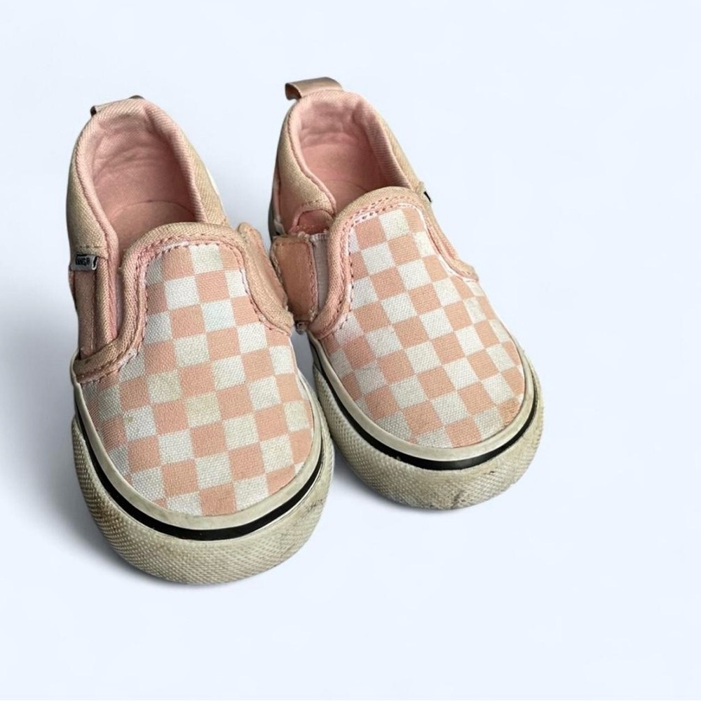 Vans Kids Checkered Slip-On Sneakers - Peach and White